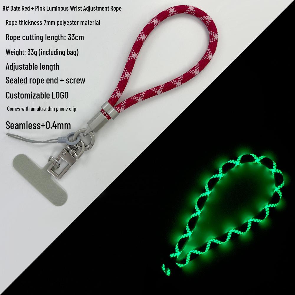 Luminous Adjustable Phone Lanyard: 33cm Wrist Strap with Camera Buckle, 7mm Thick Rope