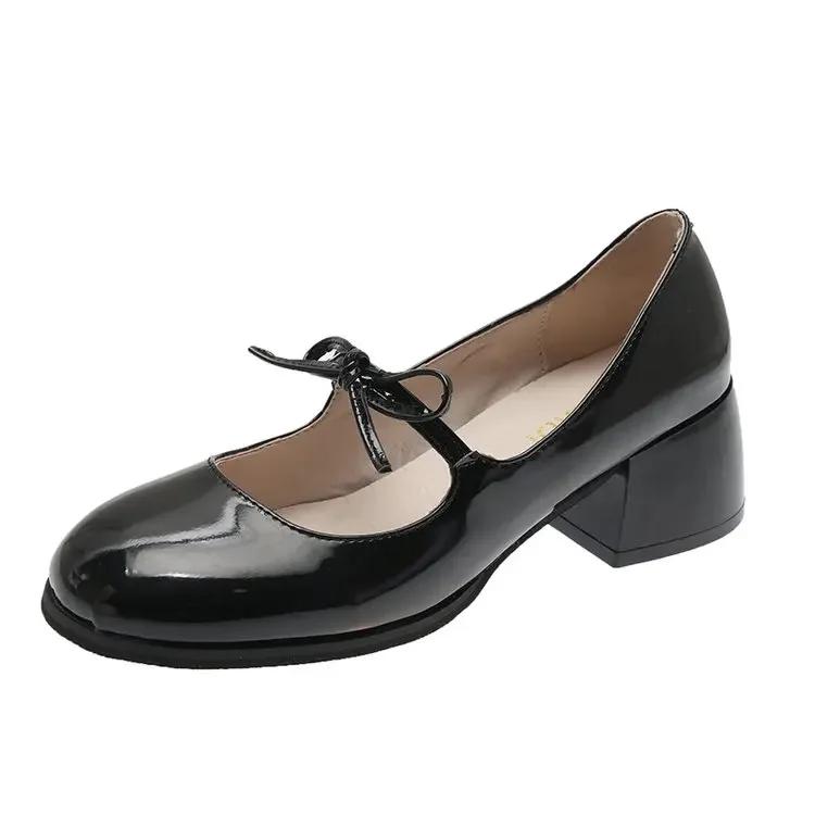 

Туфли на блочном каблуке для женщин, удобные туфли на высоком каблуке, босоножки Мэри Джейн, женские, с закрытым носком, баскетбольная платформа, лак 36 чёрный