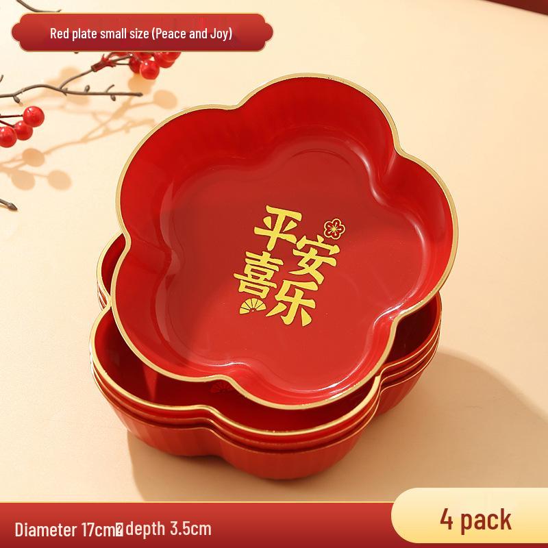Red Wedding Candy Dish & Engagement Centerpiece Set: Happy Plate for Dried Fruits & Housewarming