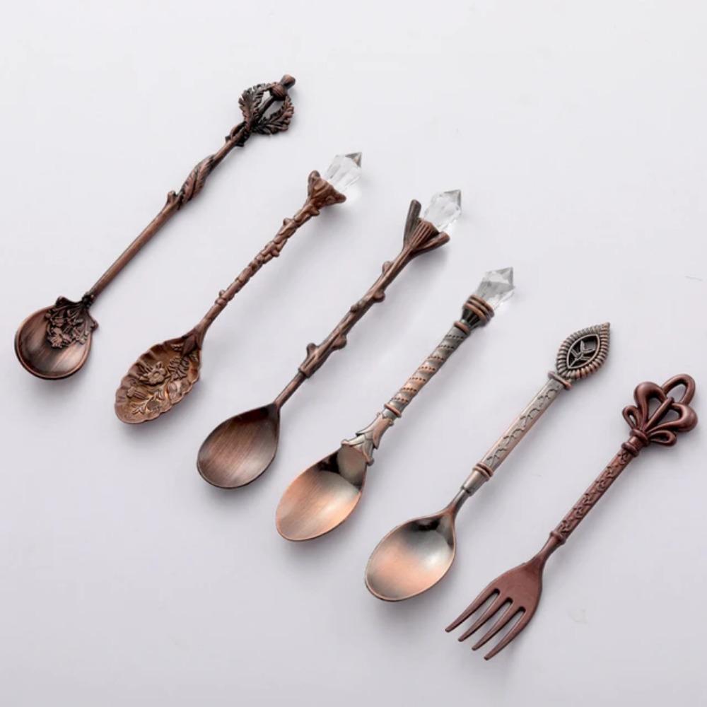 Mini Royal Style Cutlery Set 6pcs Spoons Fork Vintage Carved Dessert Spoons Kitchen Tableware Dinnerware Set