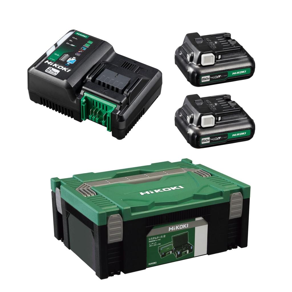 HiKOKI Starter Kit Two and System Case UC18YDML 2, 2-Port Charger, 10.8V Batteries, 2, (2L)