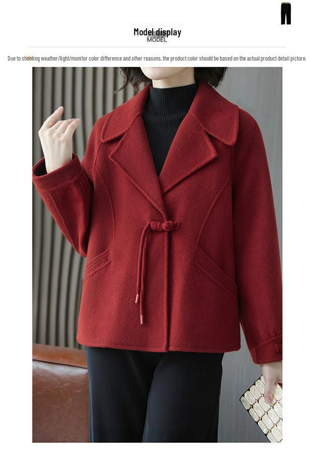 Spring & Autumn Wool Lapel Coat for Middle-aged Women