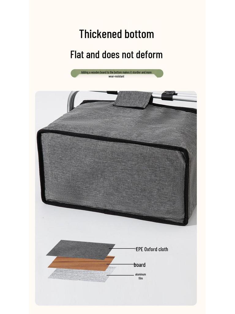 Insulated Oxford Cloth Folding Picnic Basket with Wheels, Multifunctional Outdoor Ice Bag & Thickened Aluminum Foil Liner