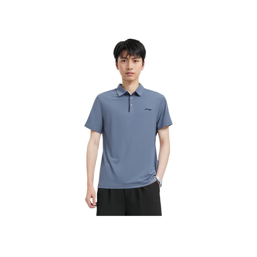 Li Ning Plain Pullover Sports Polo Shirt Men tops Dust-Blue APLU119-3