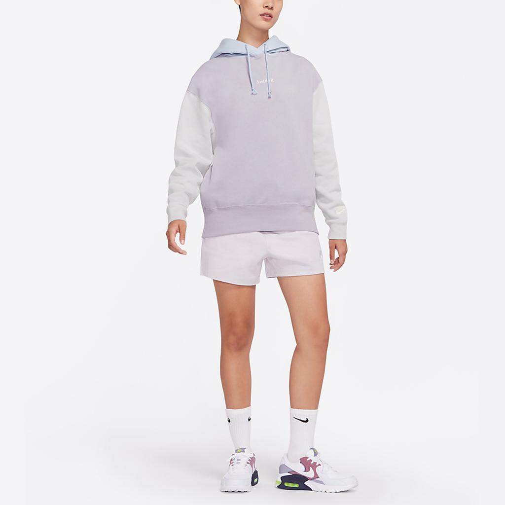 Nike Sportswear Embroidered Logo Colorblock Fleece-Lined Hoodie Pullover Women Tops Light-Purple DO6961-521