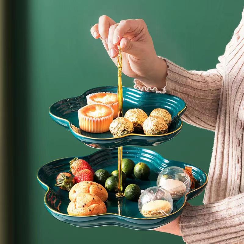 Multi-layers Iron Ceramic Fruit Plate Living Room Hoom Snack Plate Candy Bowls Nordic Dessert Shelf Rack Table Decor Fruit Plate Basket Snacks Tray