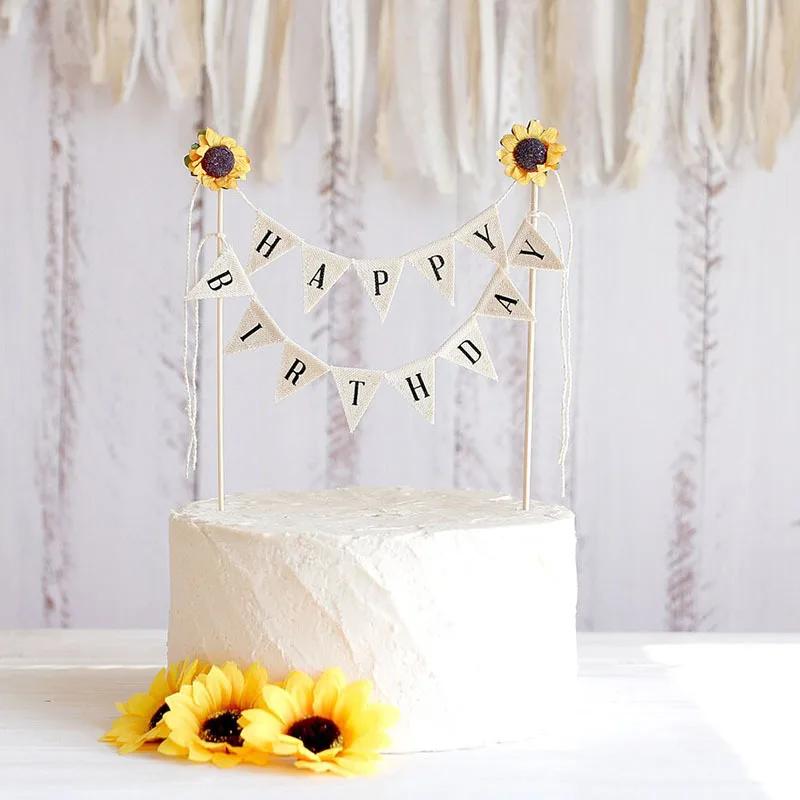 Happy Birthday Party Cake Flag Topper Creative Cloth Letter Decor DIY Baking Decor for Festive Cakes