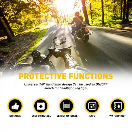 Waterproof Motorcycle 7/8" Handlebar Headlight Fog Spot Light ON OFF Switch US