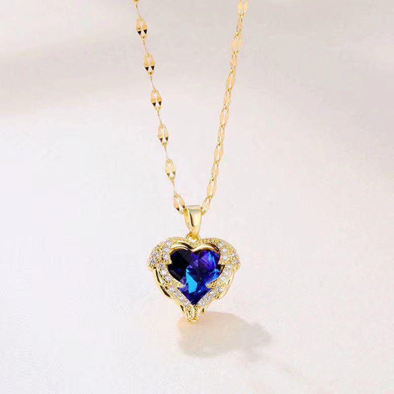 Korean Style Heart Necklace for Women - Light Luxury Clavicle Chain with Zirconium and Colored Crystal Pendant
