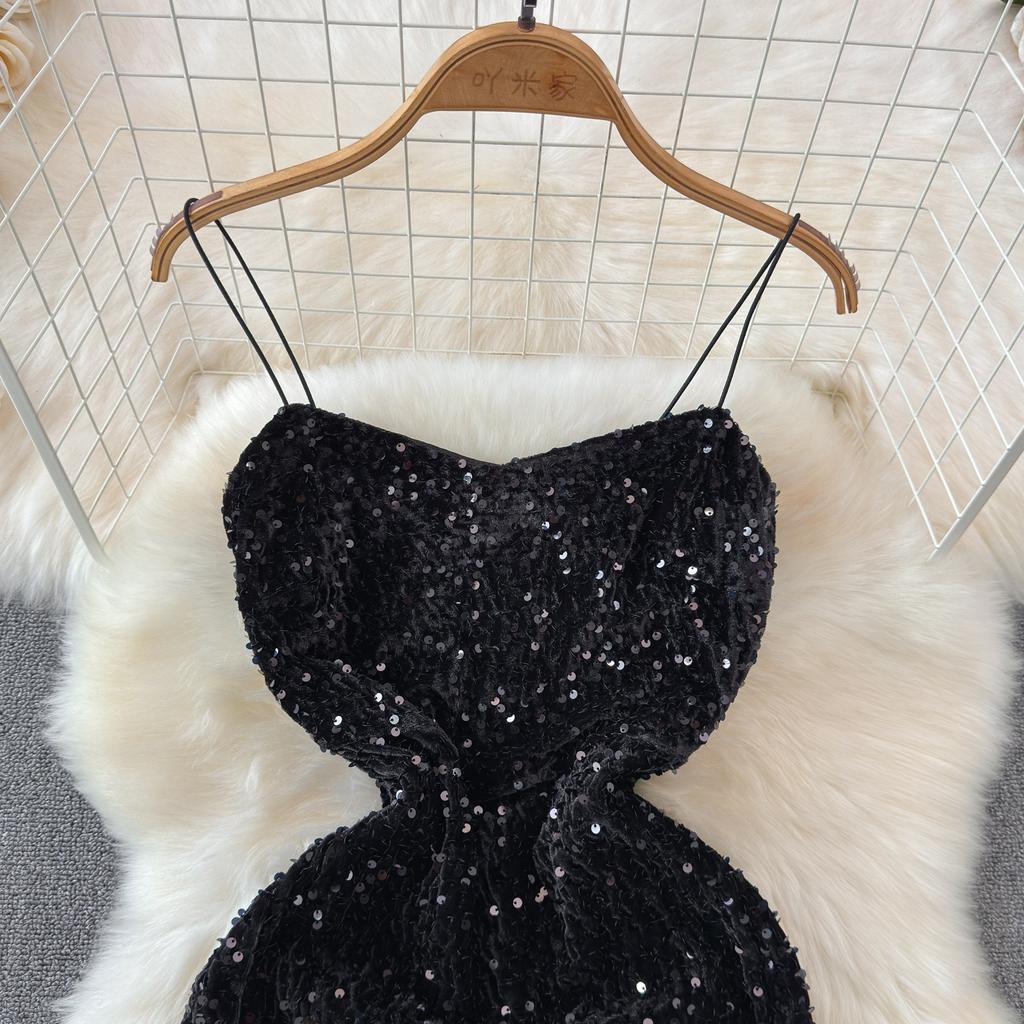 Sexy červené flitrové košilkové šaty Dámské Jednobarevné Výstřih do V Bez rukávů Špičkové společenské šaty Bodycon Zadek Rybí ocas Vestidos