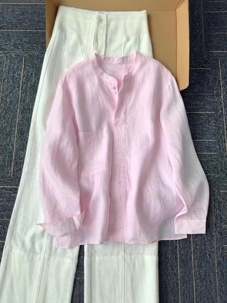 Women's Pink Tencel Linen Summer Shirt Jacket - Lightweight, Stylish, and Sun Protection Top