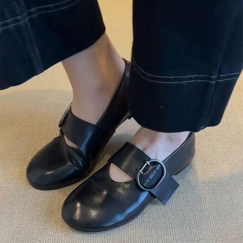 Ins style Metal Buckle Mary Janes Women Ballet Flats Comfor Soft Sole Leather Spring Autumn Lazy Dance Loafers Shoes
