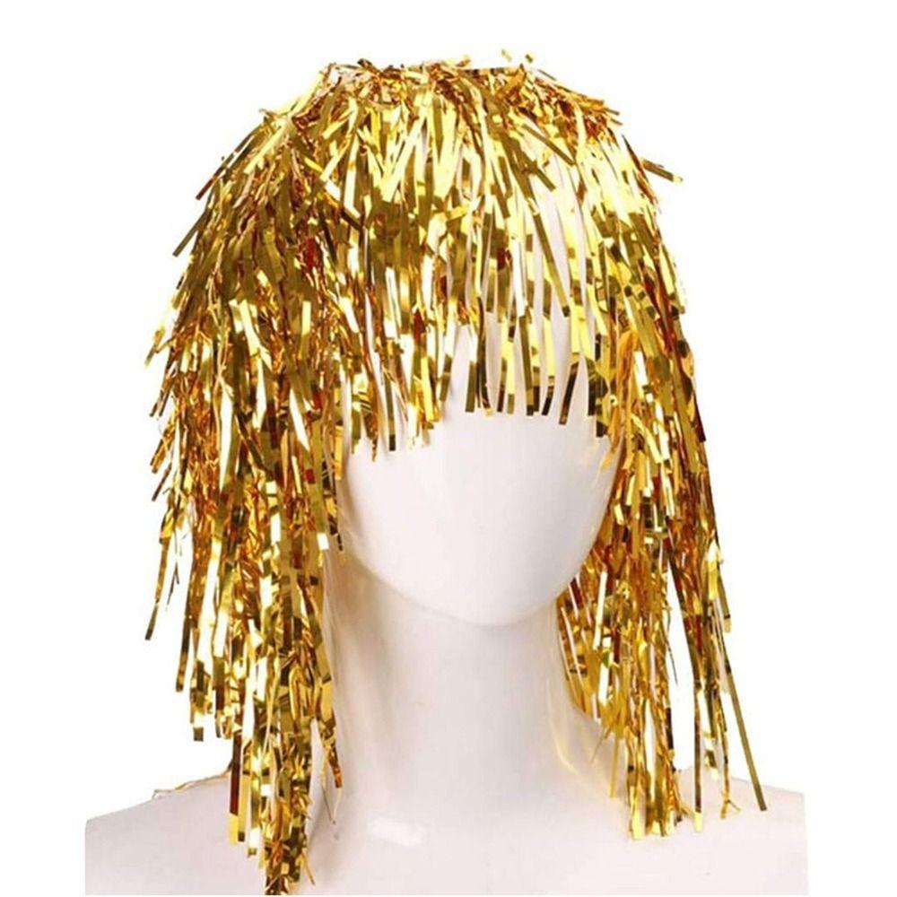New Metal Party Wigs Hair Shiny Costume Aluminum Foil Cosplay Dance Hairpiece Plastic Decor Wigs Hair