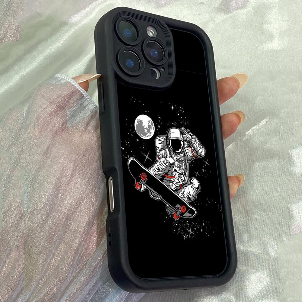 JT45 Astronaut Skateboarding Art Phone for iPhone 17 16 Pro Max Samsung S26 S25 A17 A16 A07 A56 Xiaomi 15T Redmi Note 14 Pro Plus Soft TPU Case Cover