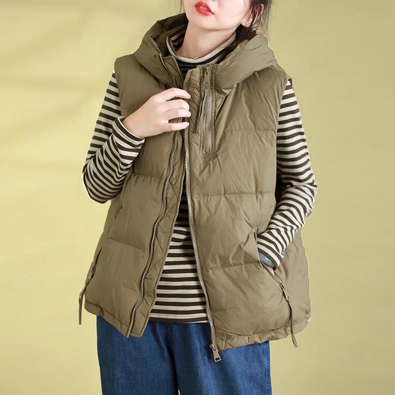 

Литературный и ретро пуховый жилет женский 2025 зима новый жилет этнический стиль теплый новый китайский жилет с капюшоном тренд S циан