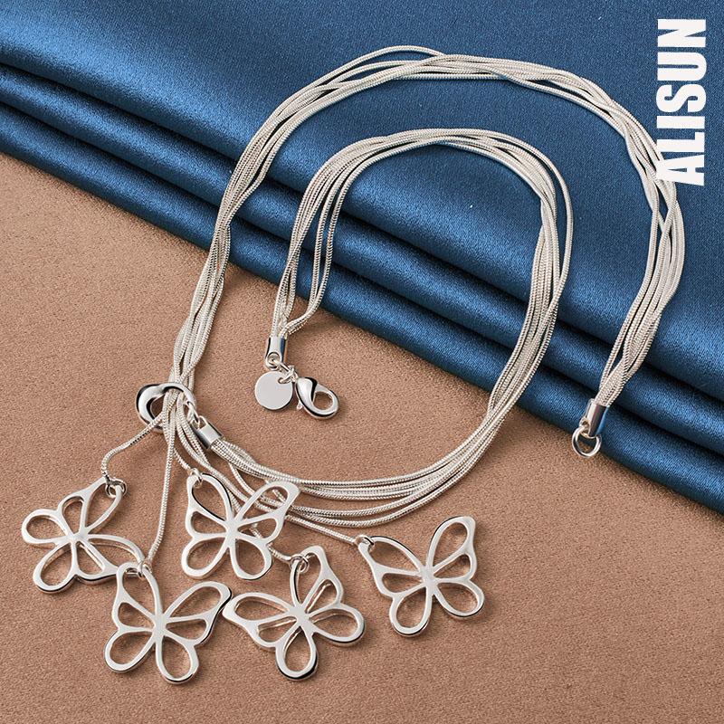 925 Sterling Silver Snake Chain Butterfly Necklace Fashionable Wedding Jewelry