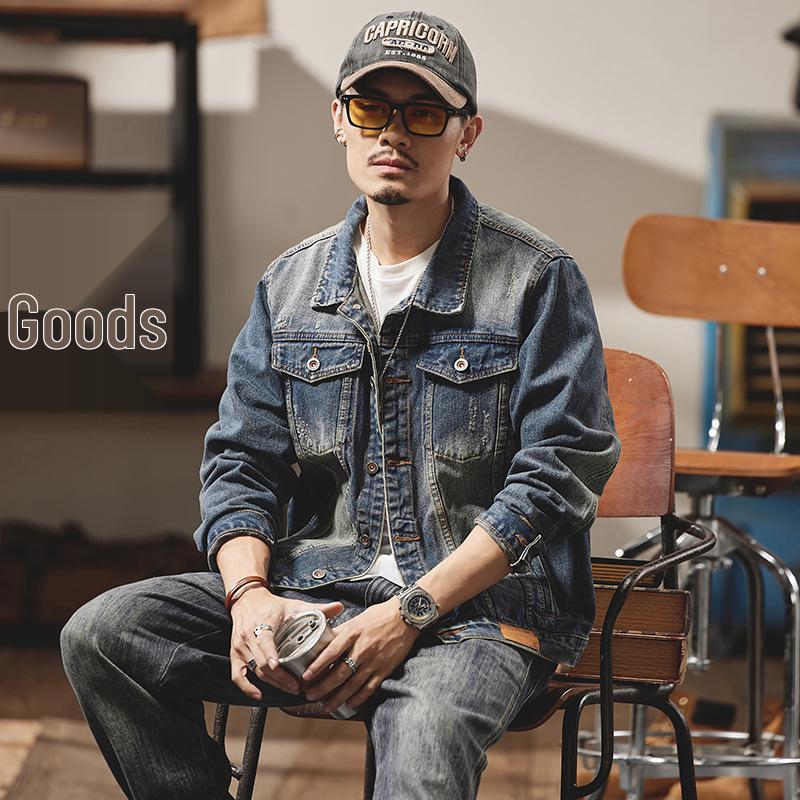 Xintang Men's 2025 American Retro Denim Motorcycle Jacket - High Street Rogue Style Streetwear