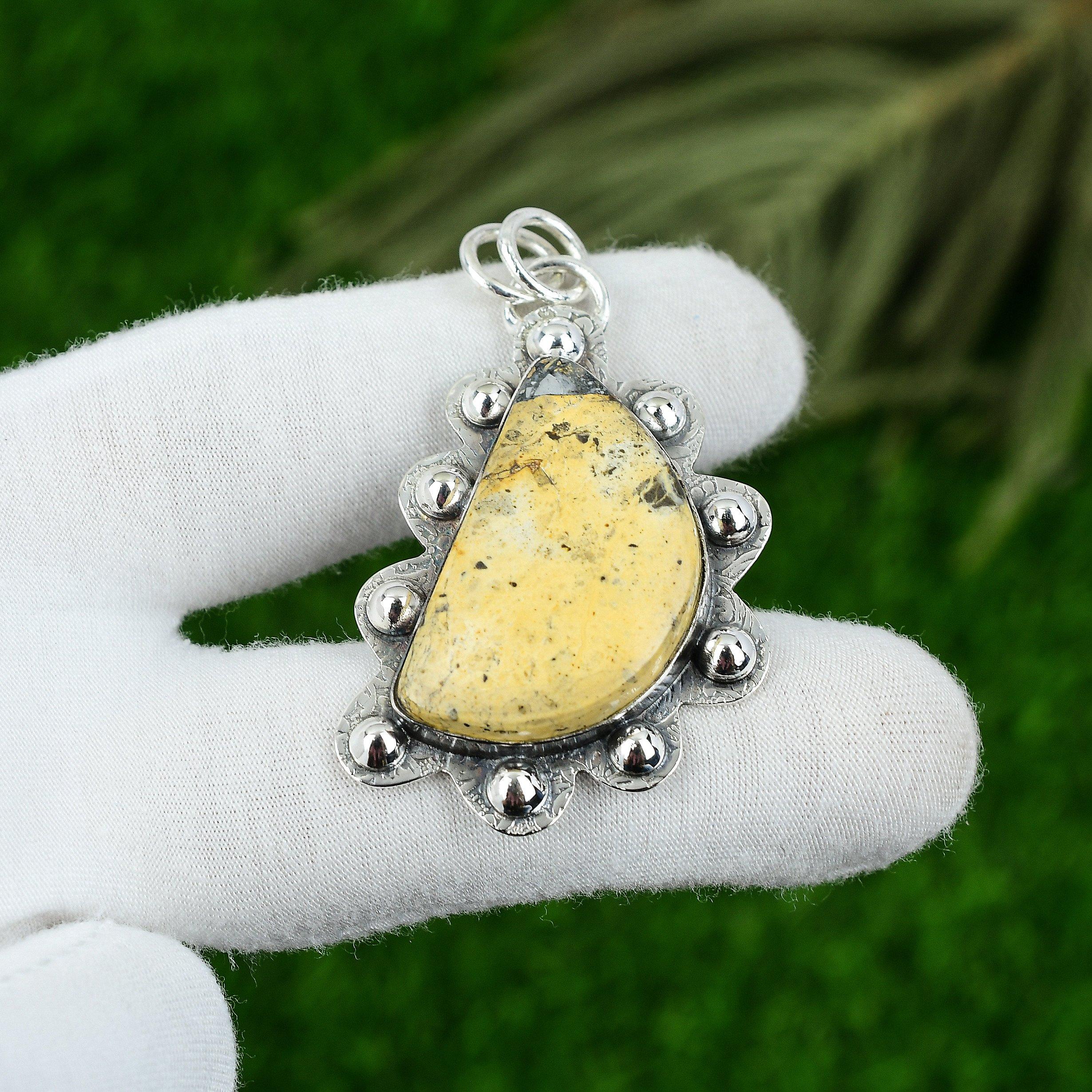 

Natural Maligano Jasper Gemstone Pendant 925 Sterling Silver Indian Jewelry