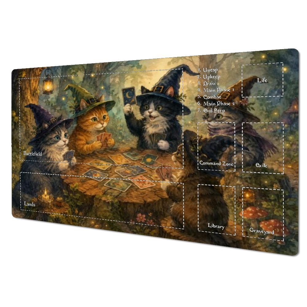 Witch Cats Play Cards Magic Forest Large TCG Playmat MTG Mat Anti-Slip Stitched Edge Durable Commander Desk tapete magic mtg