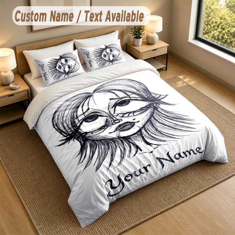 3Pcs Bedding Set Custom Name Text, 1 Sheet 2 Pillowcases Home Bed DecorEdward Scissorhands