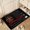Firefighter Doormat Black Wood Grain Flannel Rug, Fire Department Emblem Non-Slip Machine Washable Door Carpet for Decor