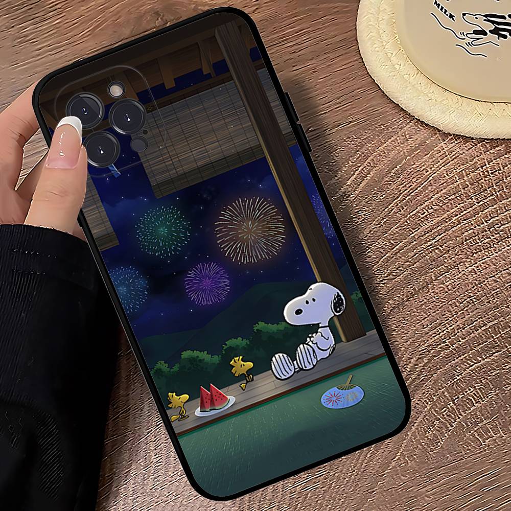 Cute Cartoon S-Snoopys Phone Case For Iphone 17 16 15 14 13 12 11 Pro Max Plus Black Shell Cover Case