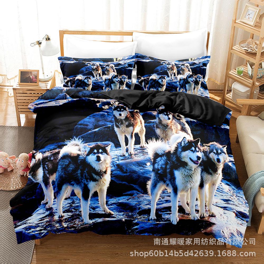 3D Digital Printing Bedding Four-Piece Set Three-Piece Set Dog Black Bed Sheet Quilt Pillow