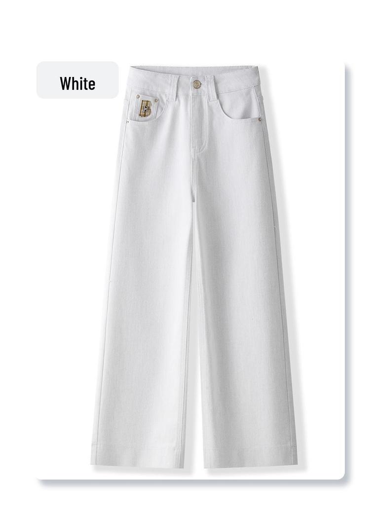 Women's White 2025 Spring/Fall High Street Wide-Leg Slimming Jeans