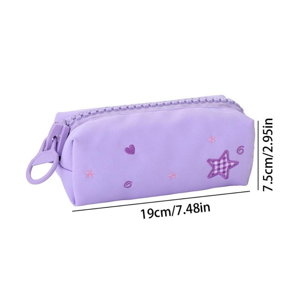 Heart Zipper Pull Stationery Organizer Pouch Star Pattern Pen Storage Bag  Office Use