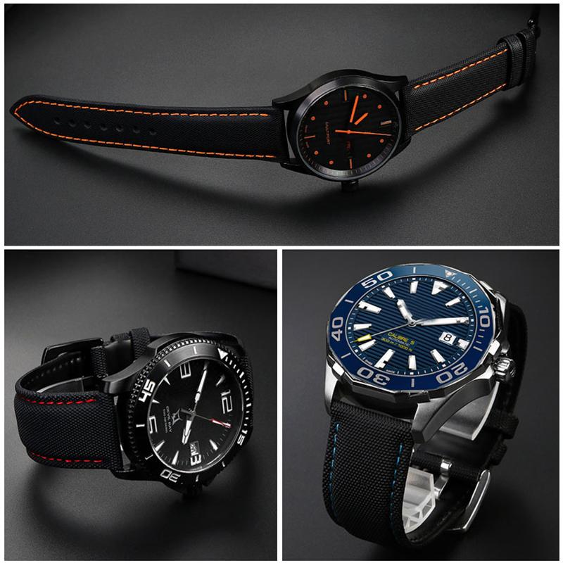 20mm 21mm 22mm 23mm Nylon Leather Bottom Watchband for Mido Helmsman M021 M005 M038 Tudor Seiko Waterproof Watch Strap