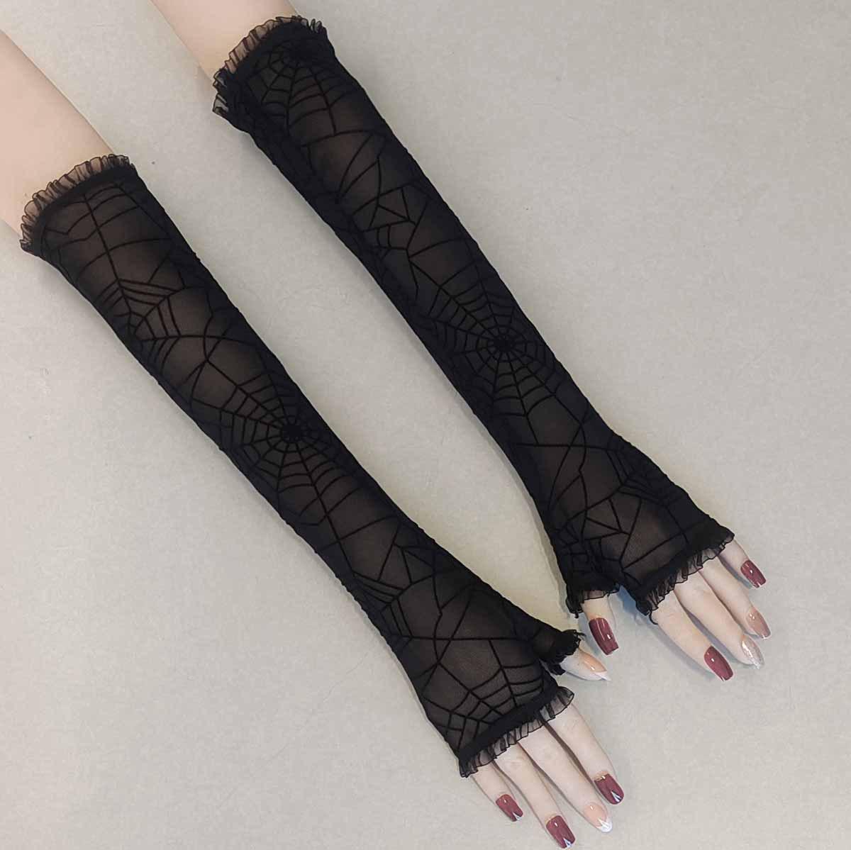 

Жіночі Хелловінські мереживні рукавички без пальців із павутиною для захисту від сонця One Size