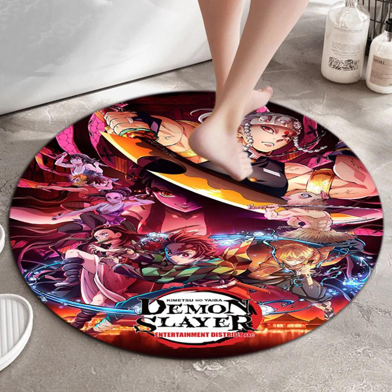 Classic Japanese-style Cartoon Demon Slayer Round Rug, Home Soft Decorative Anti-slip Yoga Mat and Chair Mat, Outdoor Floor Mat Carpet K12