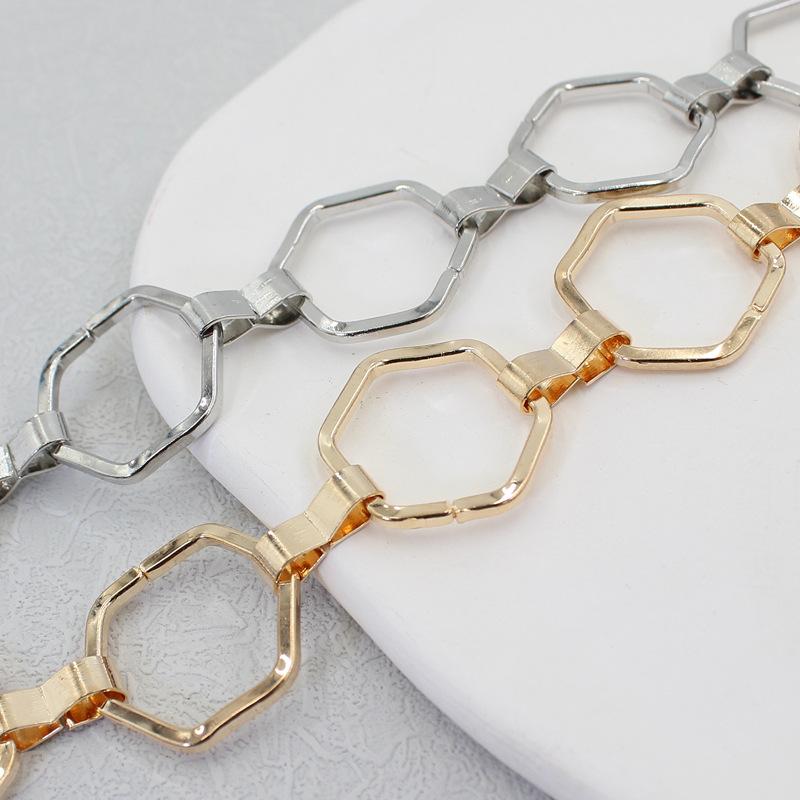 Hook Adjustment Personality Hexagonal Metal Waist Chain Women'S Decorative Dress Belt