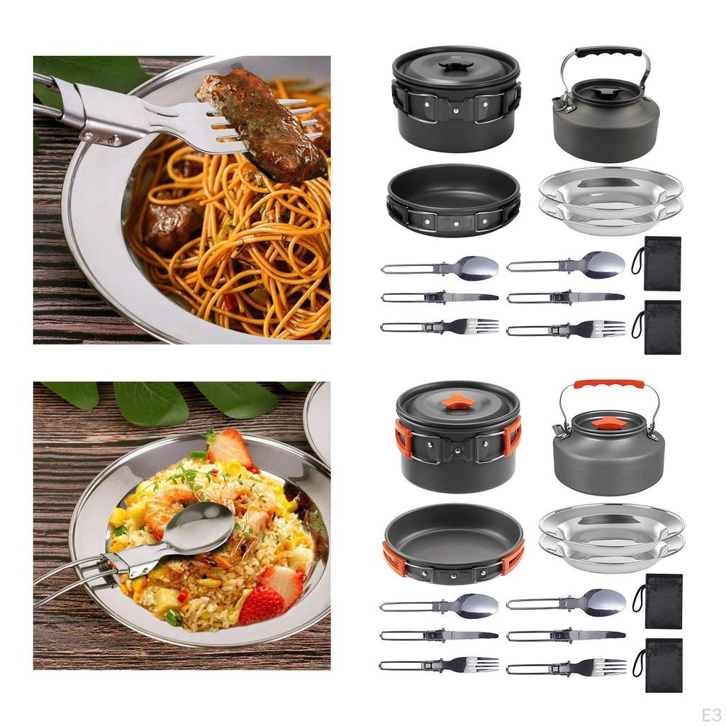 Camping Cookware Set Spoons Knives Outdoor Cooking for Travel Yard Beach Black