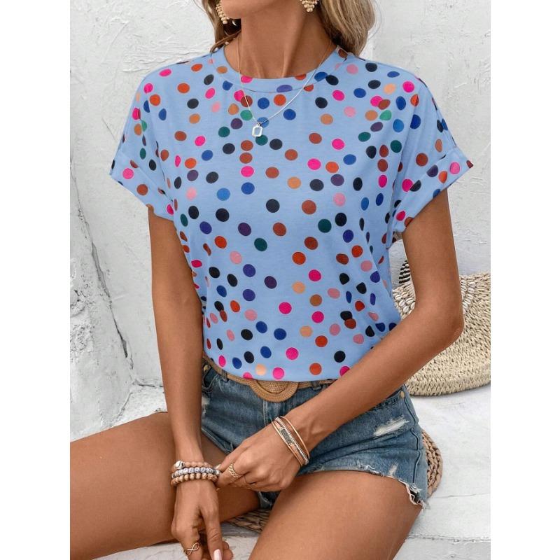 Sommer Bunt Gepunktet 3D-Druck T-Shirts Damen Streetwear Lässig Mode Y2k Kurzarm T-Shirt O-Ausschnitt Tees Tops Kleidung