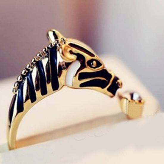Women Fashion Horse Head Rhinestone Opening Finger Ring for Party Club
