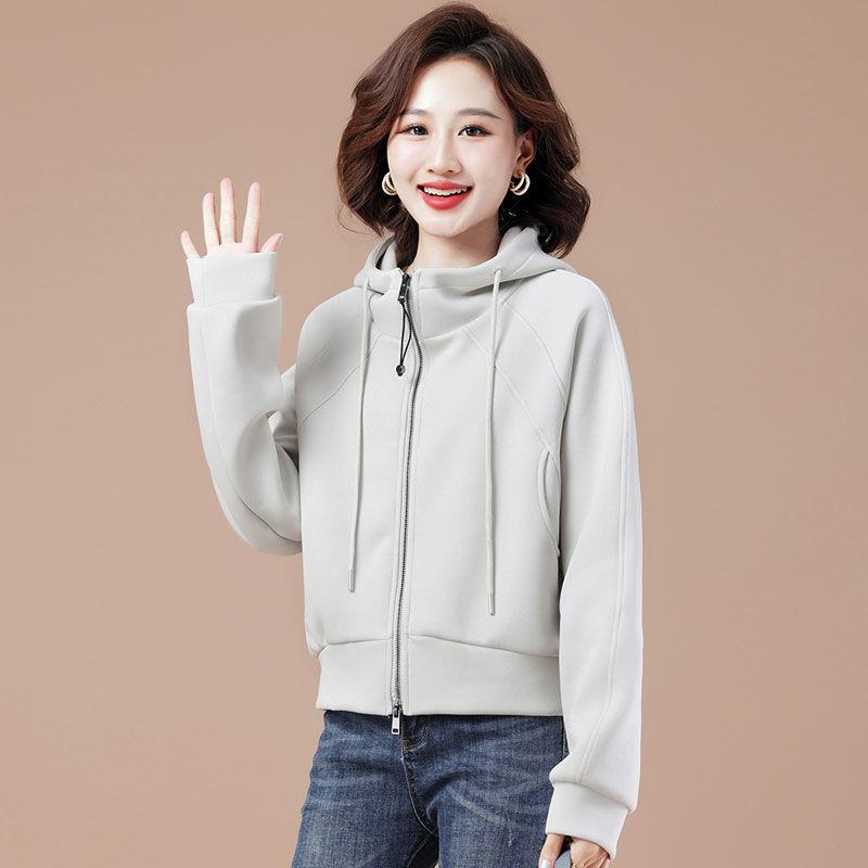 Versatile Hooded Sweatshirt for Women, Fashionable Short Zip Jacket Outfits