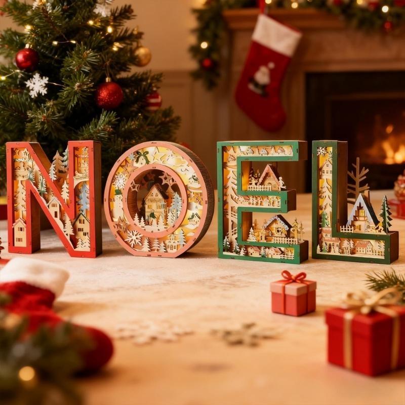 Handmade Wooden Letter Nightlight Decoration Hollowed Wooden Table LED Light For Christmas Birthday Wedding Celebration China Mainland
