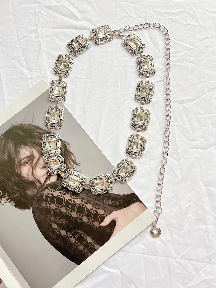 

Винтажная цепочка на талию, аксессуары для платья, этнический стиль, золото, серебро, металлическая овальная цепочка с гравировкой, ремень со стразами, женский серебряный