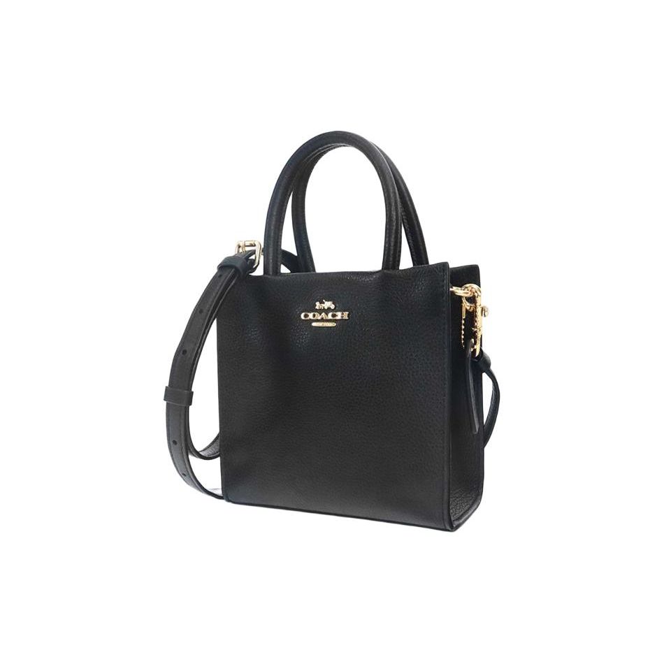Coach Cally 17 Gold Logo Pebbled Leather Music Score Tote Bag Women Tote Black 5692-IMBLK