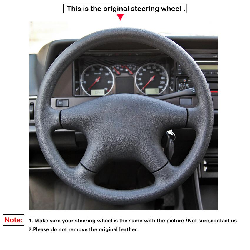 Black Faux Leather Hand-stitched No-slip Car Steering Wheel Cover Braid for Volkswagen VW Transporter T4 2000-2002 Santana 2004