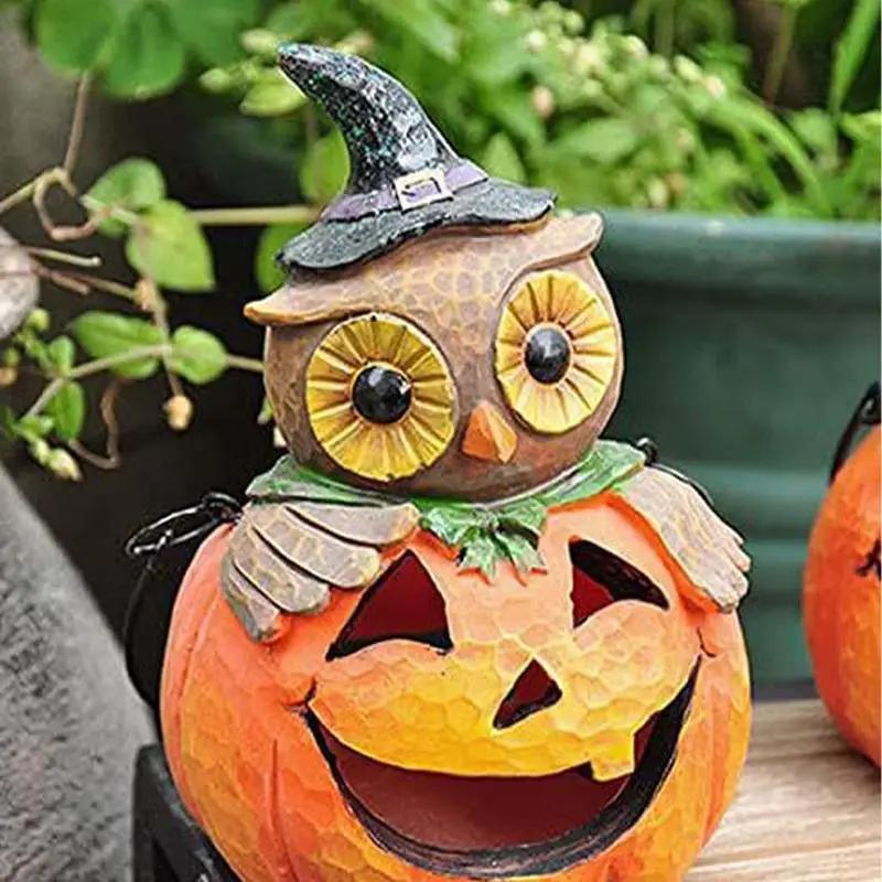 Outdoor Owl Pumpkin Lantern Light Up Pumpkin Ornaments with LED Owl Lamp Halloween Decoration Easy To Carry with Built-in Handle