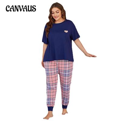 Plus Size Women's Pajamas Short Sleeve Long Pants Loungewear Set