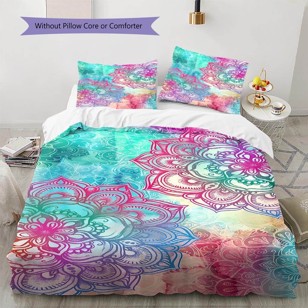 Mandala Pattern Bedding Quilt Set Quilt Cover Pillowcase Home Decoration Gift (1 * duvet cover + 2 * pillowcase, without core)