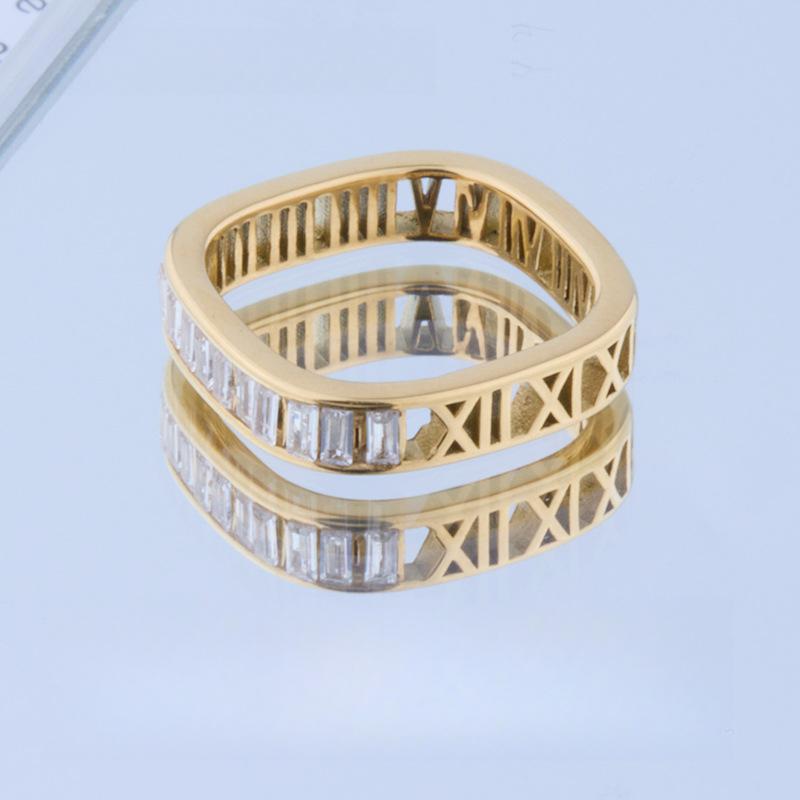 Simple Hollow Roman Numerals Row Diamond Ring Niche Titanium Steel Ring Women's Non-fading Index Finger Ring