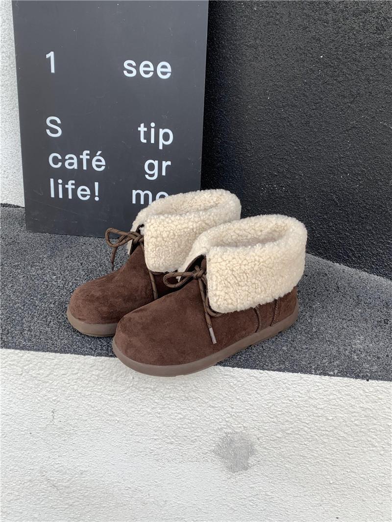 

Flat-bottomed snow boots velvet short boots women s 2025 autumn and winter new lace-up fluffy boots thermal cotton boots Korean version Birkenstocks 40
