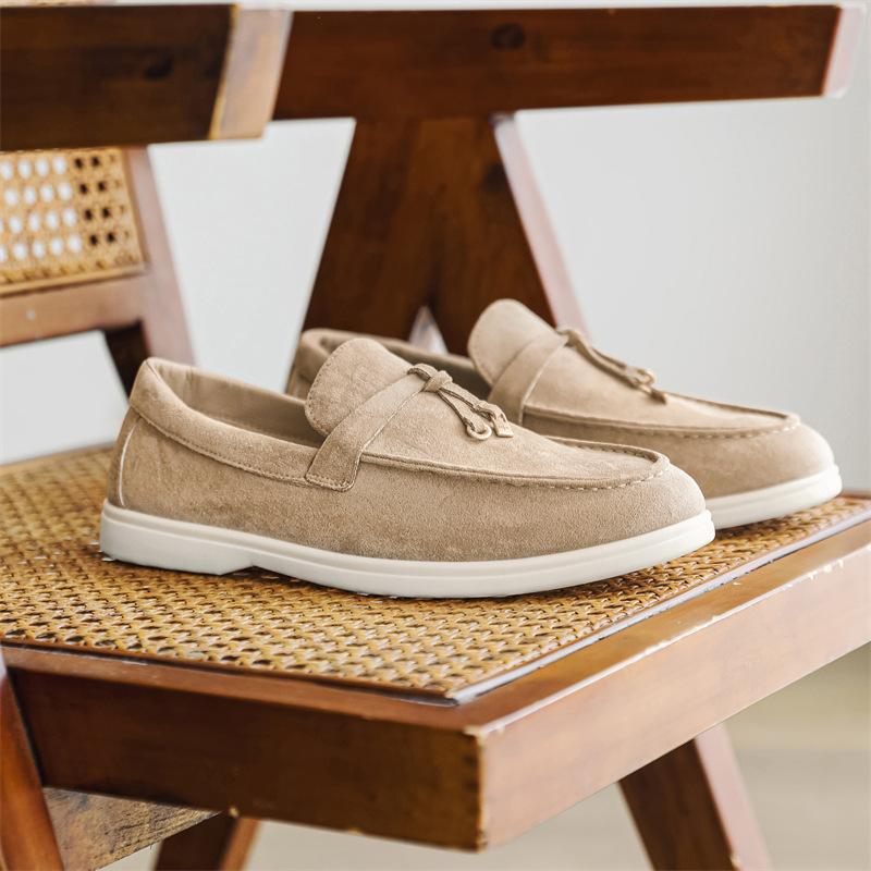 

Summer one-pedal fashion casual soft-soled Doudou men s shoes comfortable and versatile trendy youth loafers B-5 45 бежевий