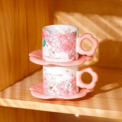Niedliche Tier-Cartoon mit Griff Wasserbecher Keramik Kaffeetasse Untertassenset Nachmittagstee High-End-Tasse