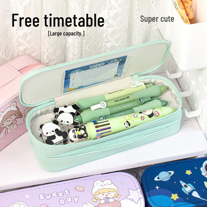 Cartoon Double-Layer Pencil Case: Large Capacity Stationery Box for Primary Students