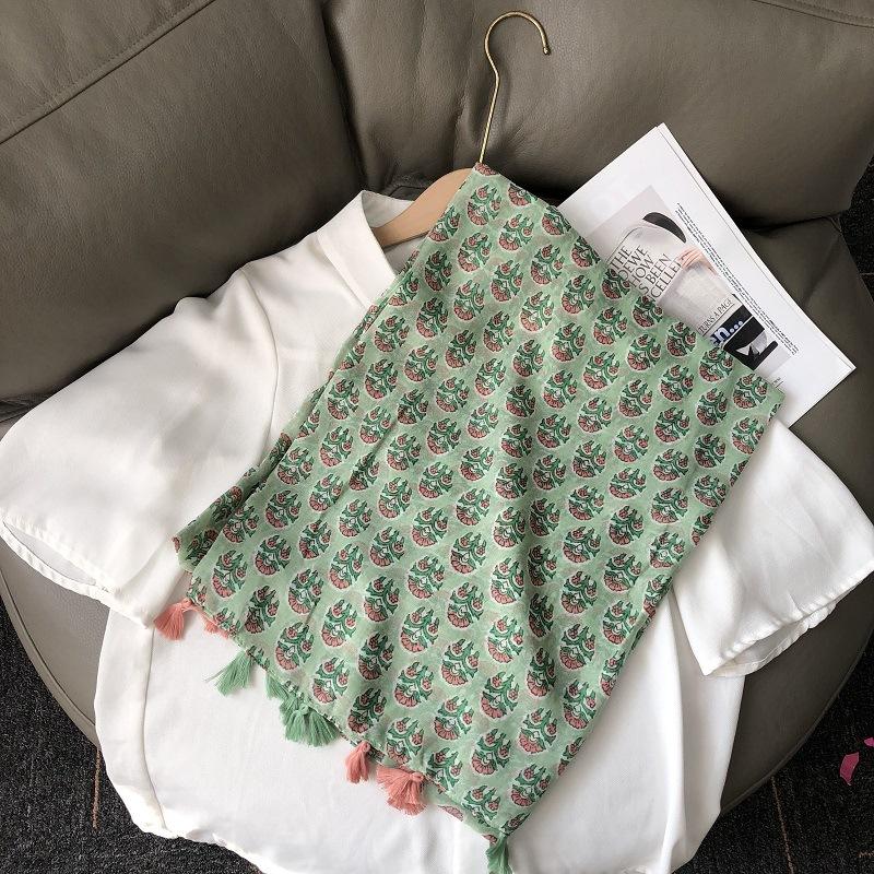 New Luxury Brand Lovely Floral Tassel Cotton Viscose Shawl Scarf Lady High Quality Soft Wrap Pashmina Stole Bufanda Muslim Hijab